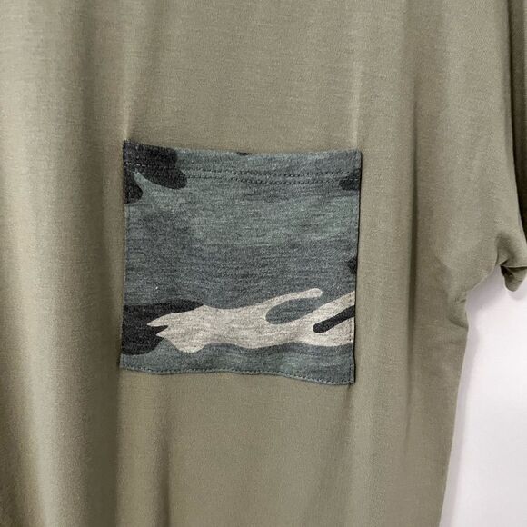 Bombom Green Short Sleeve Tie Front Top Camo pocket Size M - Picture 4 of 6